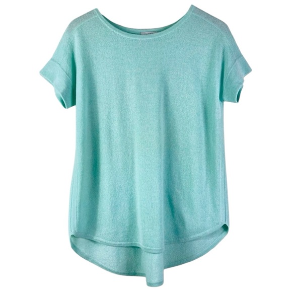 Kinross 100% Cashmere Pastel Teal Short Sleeve Sweater - Picture 1 of 9